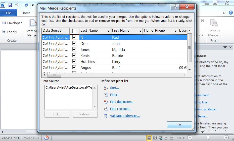 mail merge in office 2011
